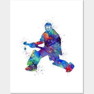 Boy Field Hockey Goalie Watercolor Silhouette Posters and Art